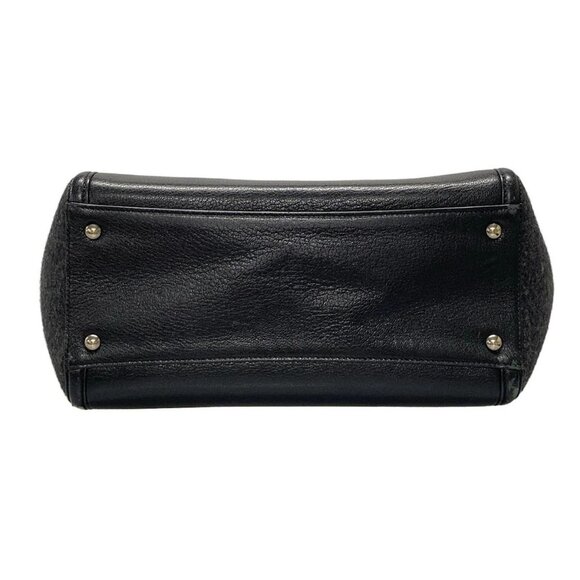 Auth Salvatore Ferragamo Amy Black Wool Leather Handbag - Picture 7 of 16